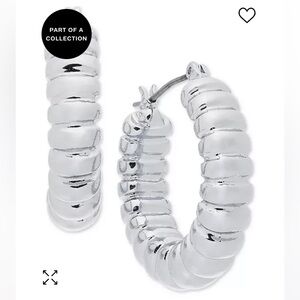 On 34th Silver-tone Croissant-Textured Hoop Earrings. 1.06 in diameter. NWT